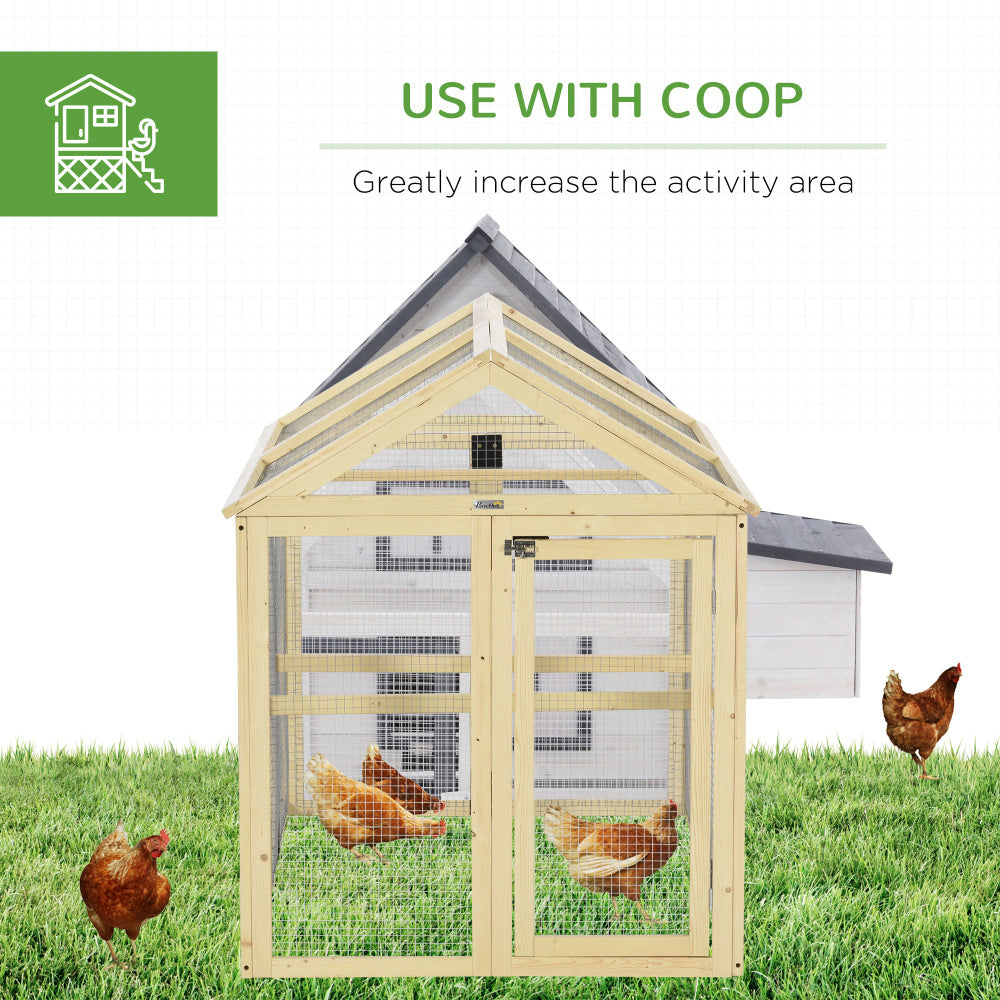 PawHut Chicken Run, Wooden Large Chicken Coop, Combinable Design with Perches & Doors for Outdoor, Backyard, Farm, 4.6' x 2.8', Nature Wood