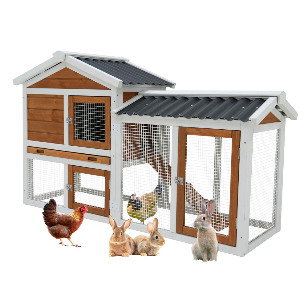 Rabbit Hutch Outdoor, Bunny Cage with Waterproof Roof, Removable Pull Out Tray,  2-tier Wooden Rabbit House for Small Animals, Rabbit Enclosure Suits for Guinea Pigs, Hamster,.Viewing Window Design