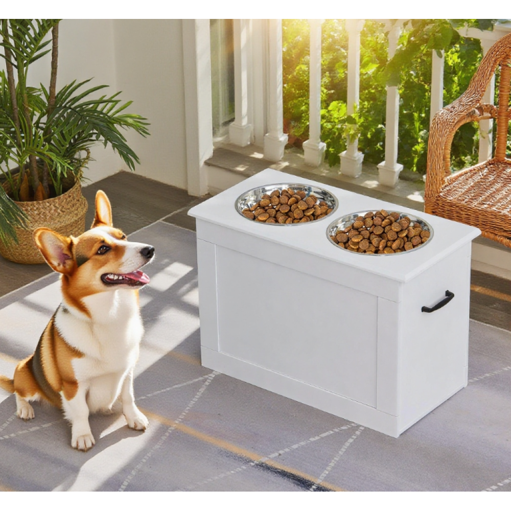 Elevated Feeder Stand Stainless Steel Bowl Raised Pet Feeding Storage Station with Stainless Steel Bowls Base