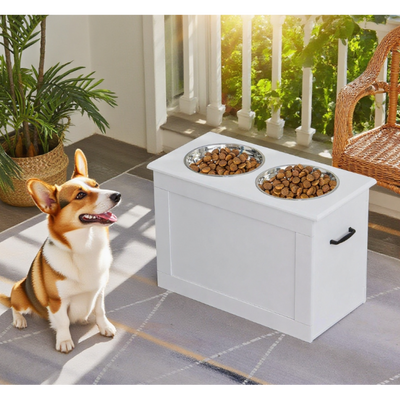 Elevated Feeder Stand Stainless Steel Bowl Raised Pet Feeding Storage Station with Stainless Steel Bowls Base