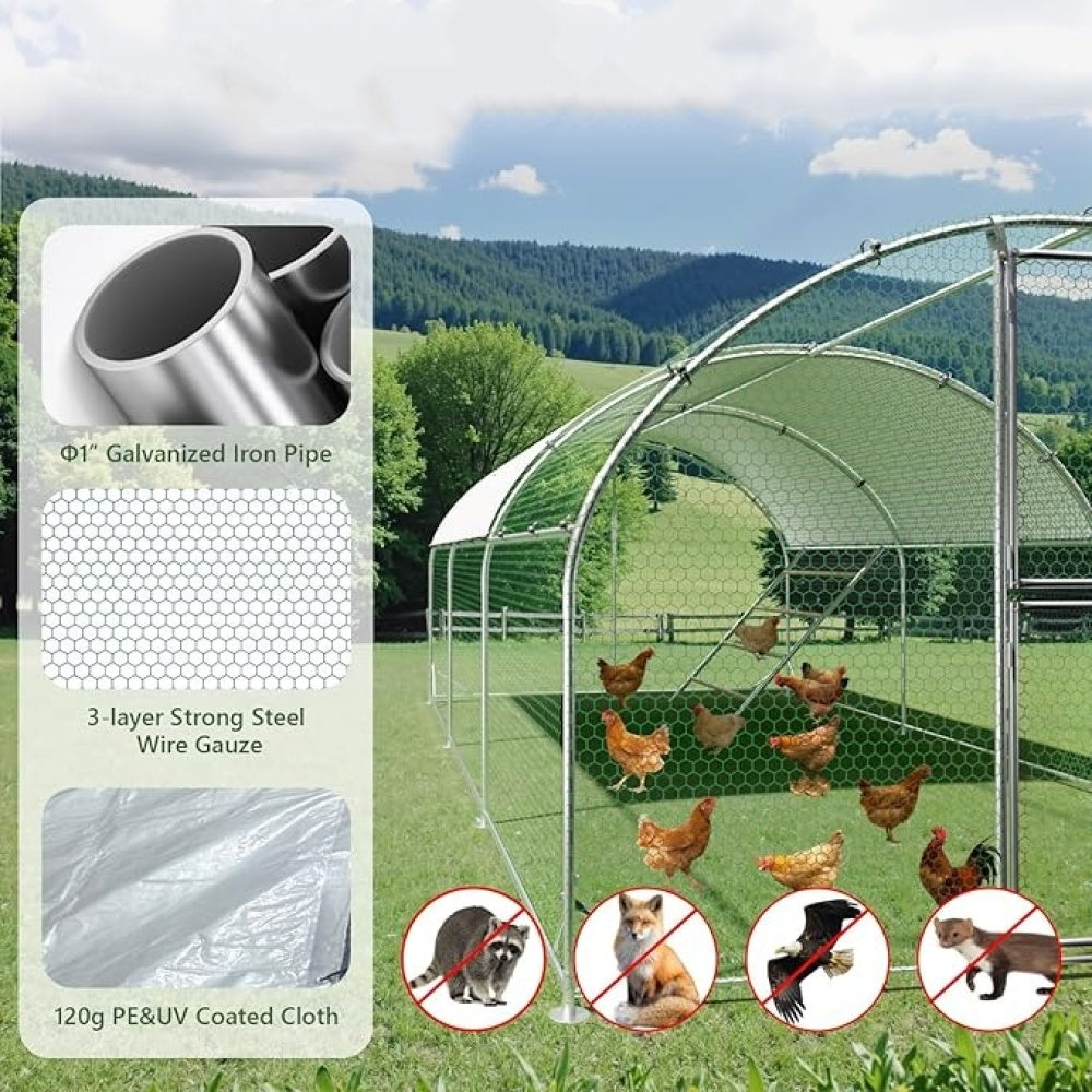 Large Metal Chicken Coop, 10x20x6.5FT Dome Chicken Runs for Yard with Cover, Walk in Chicken Coop with Roosting Perch