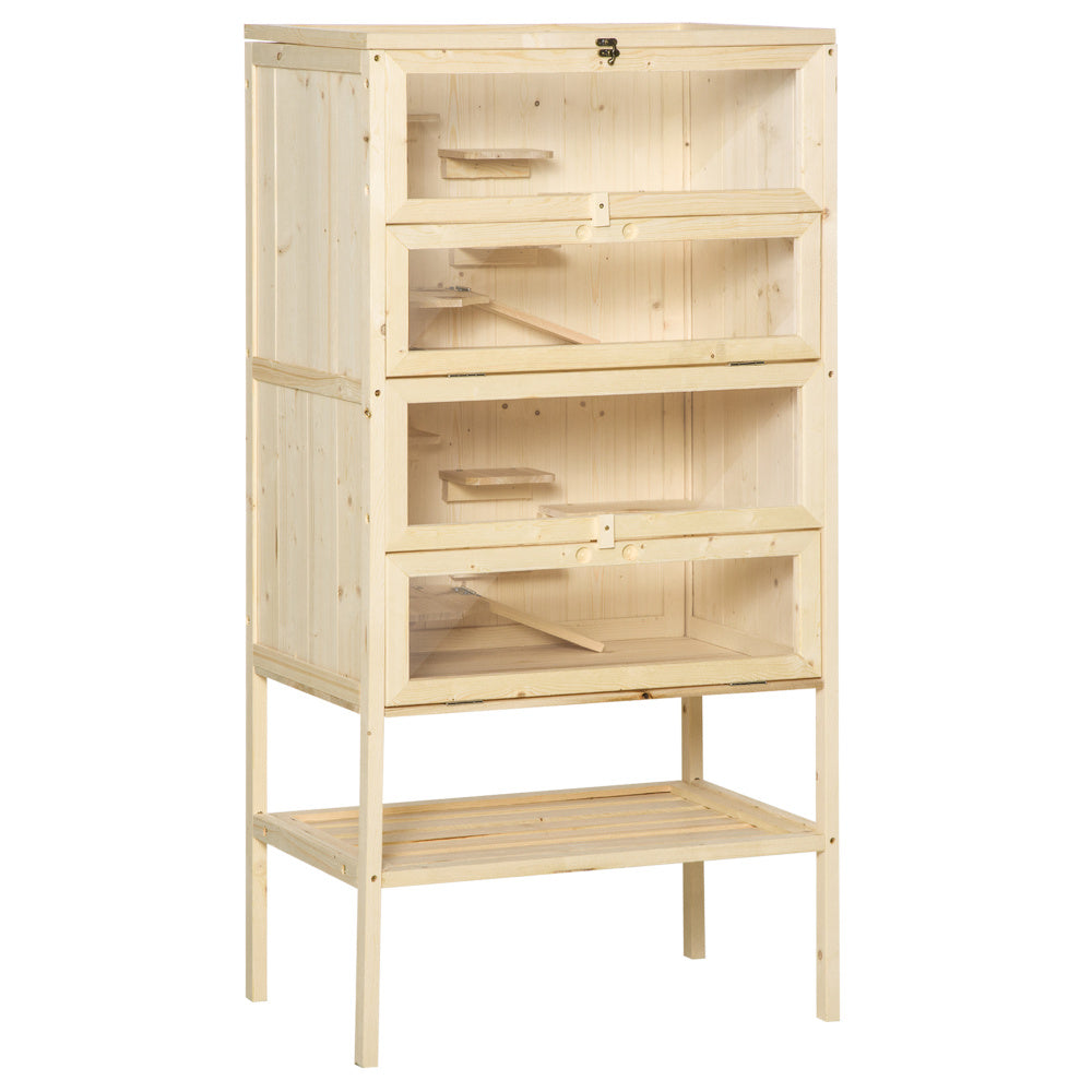 PawHut 5-Tier Wooden Hamster Cage Mice Habitat Rat Habitat with Openable Top, Front Door and Storage Shelf
