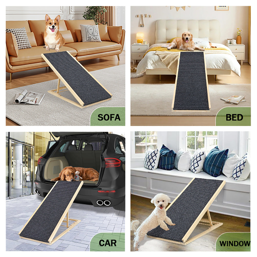 (UPGRADED) Dog Ramp for Bed, Extra Wide Excellent Traction, Pet Ramp for Small Dogs to Get on Couch Car, Non-Slip Rubber Surface, 16" Wide Hold up to 80lb, Adjustable, Foldable, Car Ramps, Dog Ramp
