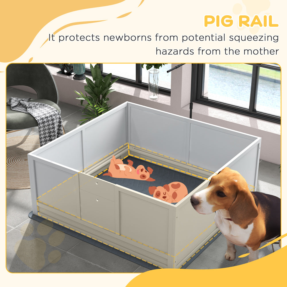 PawHut Whelping Box for Dogs with Retractable Light Stand, Birth Dog Whelping Box for Puppies with Pig Rail, Pee PadAdjustable Height Door for Small, Medium & Large Breed Dogs, 49" x 48"