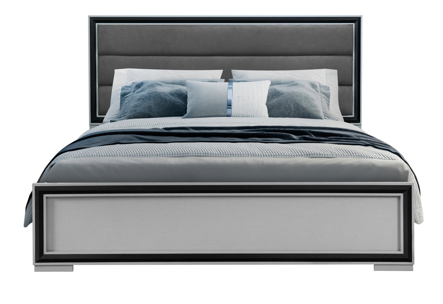 ADELAIDE GREY BLACK KING BED W/LED