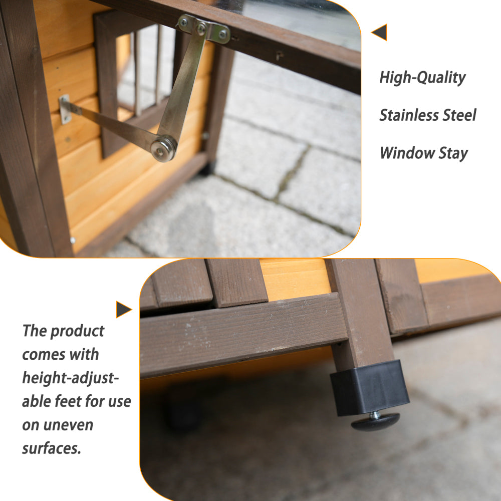 45 Inch Solid Wood Dog House, Cozy Outdoor Shelter for Medium & Small Dogs with Lockable Ventilated Door, Waterproof Insulated Felt Roof & Charming Design