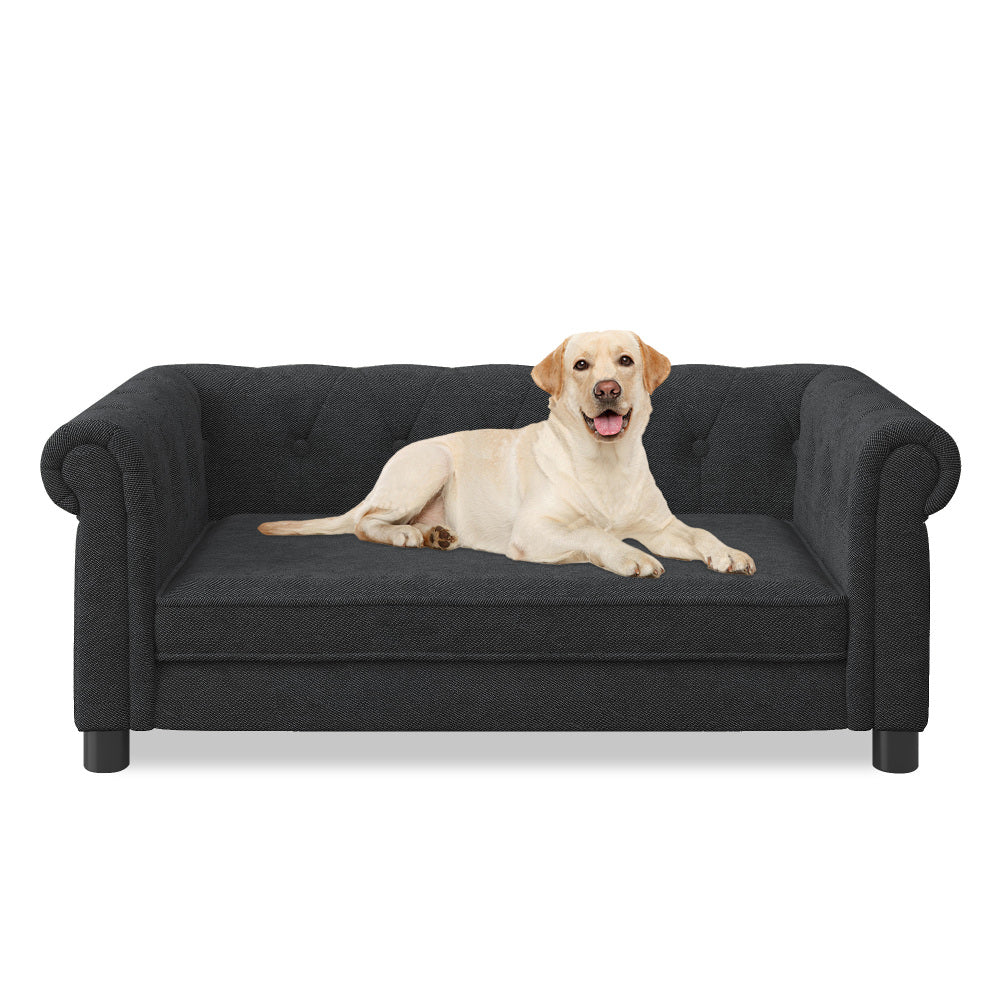 Elegant rectangular pet bed for small and medium-sized dogs, durable elevated dog sofa bed, comfortable dog sofa, modern and fashionable linen fabric dog sofa-Black