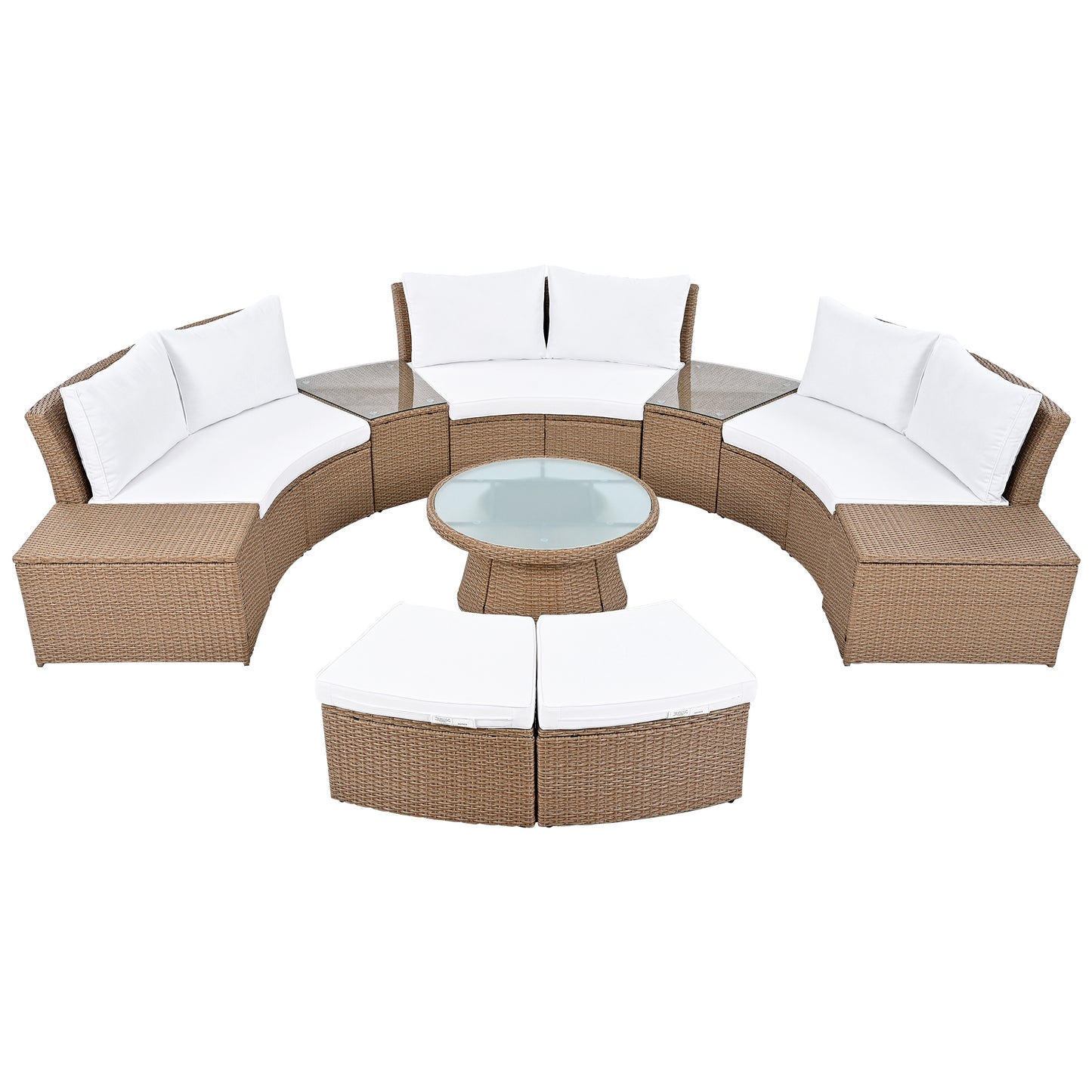 TOPMAX 10-Piece Outdoor Sectional Half Round Patio Rattan Sofa Set, PE Wicker Conversation Furniture Set for Free Combination, White