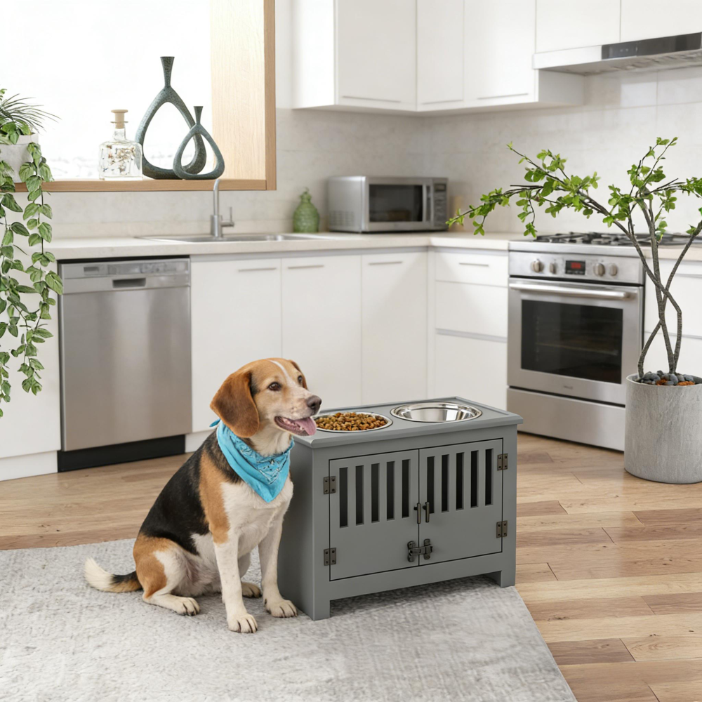 Modern Style Dog Feeding Station,Dog Food Storage Cabinet