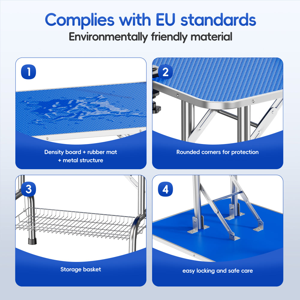 Large Grooming Table for Pet Dog and Cat with Adjustable Arm and Clamps Large Heavy Duty Animal grooming table, 46''/blue