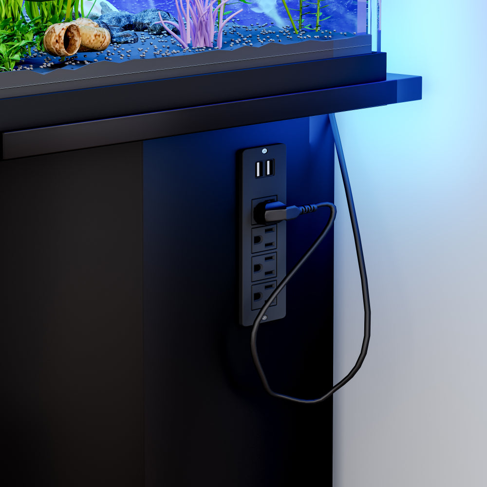 Modern 55-75 Gallon Fish Tank Stand with Power Outlet (4 AC 2 USB Ports), Heavy Duty Aquarium Stand with Cabinet Storage for Fish Tank, Turtle Tank, Reptile Terrarium, 880LBS Capacity, Black