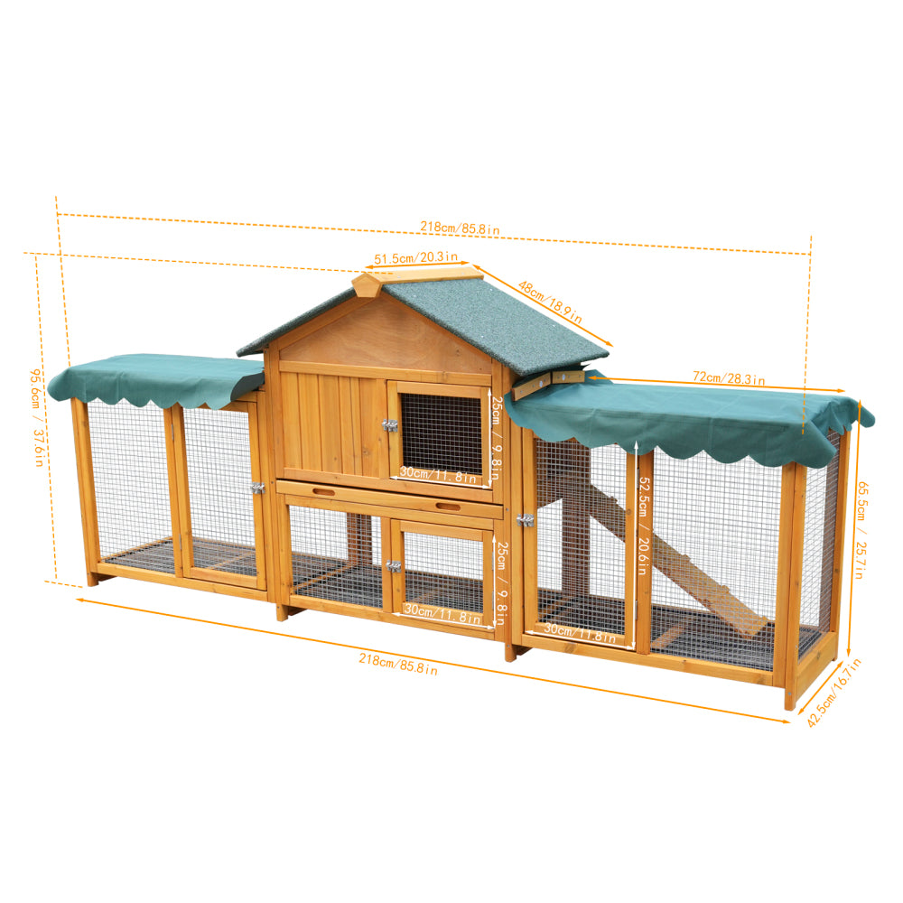 82inches Extra Large Wood Rabbit Hutch Outdoor Easy to Assemble and Stable Bunny Cage Indoor with Cleaning Tray & Waterproof Roof for Small and Medium Bun,Removable waterproof and sun protection cover