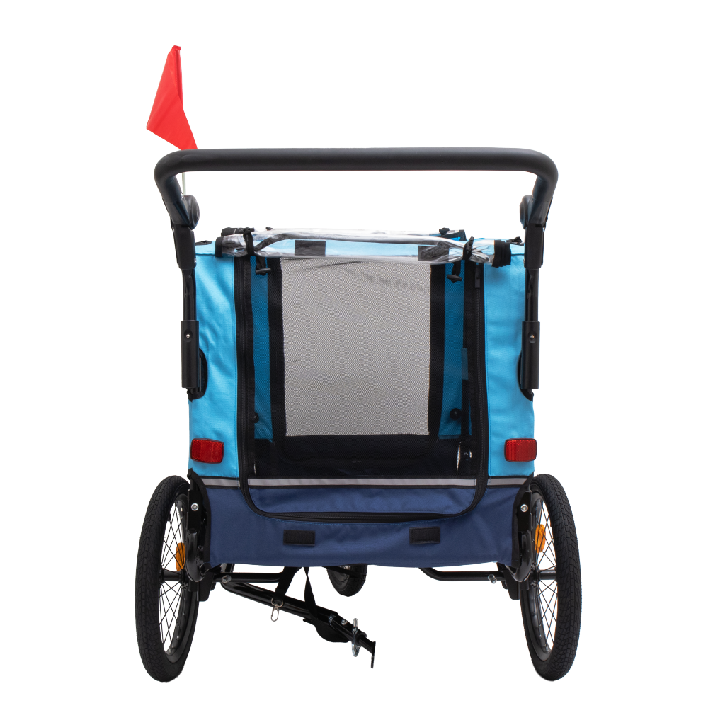 2-in-1 Bike Trailer & Push Cart for Pets - Detachable Bike Hitch & Push Handle Included - All-Terrain Wheels, Quick Release Wheel, Non-Slip Floor, Internal Leash, Holds Pets Up to 88 lbs, Blue