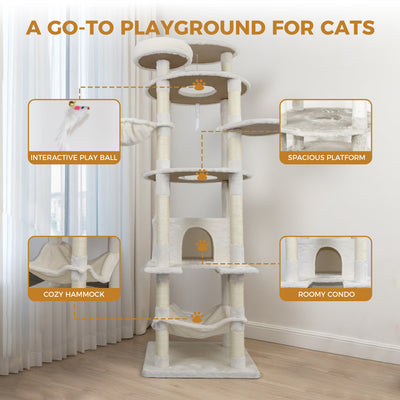 78 in beige cat tree tower with large condo sisal scratching post big hammock and top platform