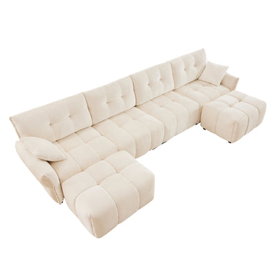 Exquisite 4-Seater Sofa Set with 2 Ottomans, Solid Wood Frame, Premium White Chenille Fabric, High-Resilience Cushions