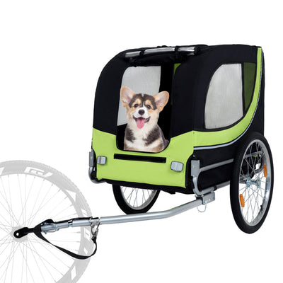 Large Folding Bike Trailer for Dogs – 66LB Capacity All-Terrain Pet Carrier, Durable Steel Frame for Cycling, Jogging, Camping & Outdoor Adventures, Black- Green