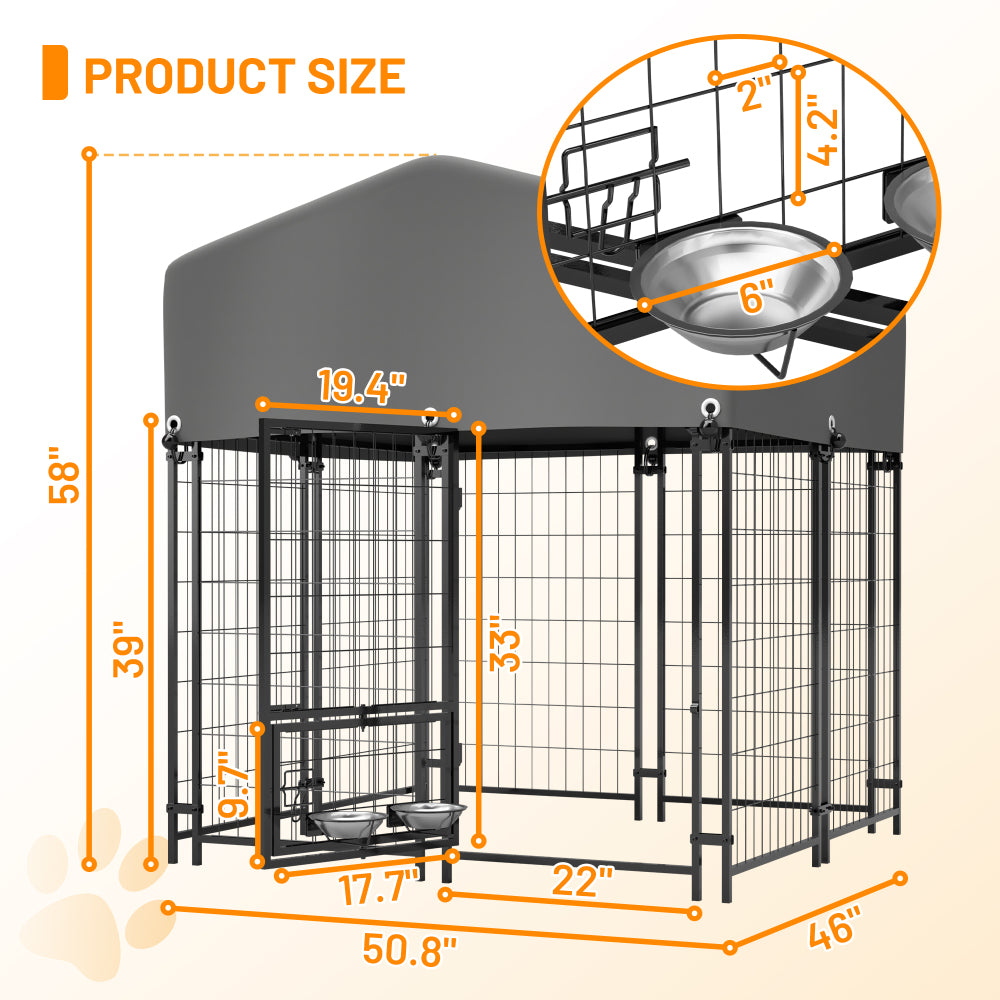 Outdoor Dog Kennel 4.23'x3.83'x4.83' with Roof, Heavy Duty Welded Wire Crate, All-Weather Protection & Safe Lock Design for Dogs and Pets