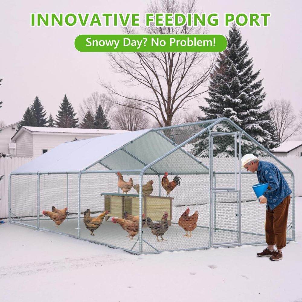 Large Metal Chicken Coop, 10x20x6.5FT Dome Chicken Runs for Yard with Cover, Walk in Chicken Coop with Roosting Perch