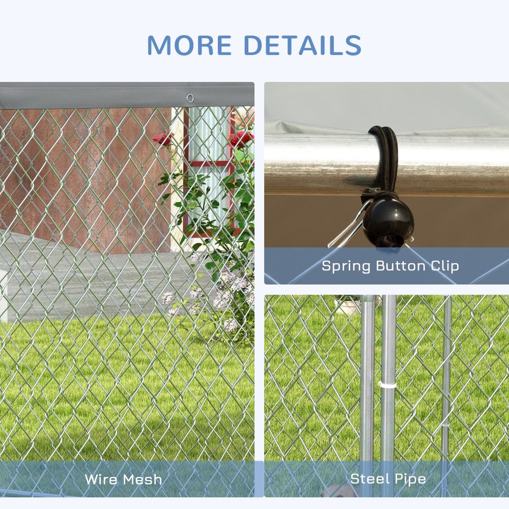 PawHut 6.9' x 6.1' x 4.9' Dog Kennel Outdoor Dog Run with Waterproof, UV Resistant Roof, Lockable Door, for Medium and Large-Sized Dogs, Silver