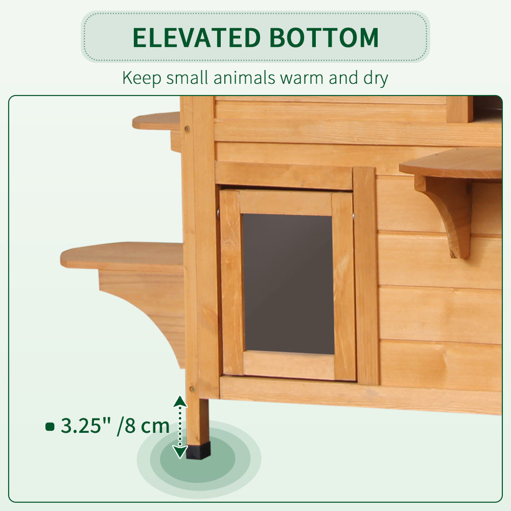 PawHut 2-story Cat House Outdoor, Weatherproof Wooden Cat Enclosure for Feral Cats with Escape Door, Openable Roof, Jumping Platforms, Natural