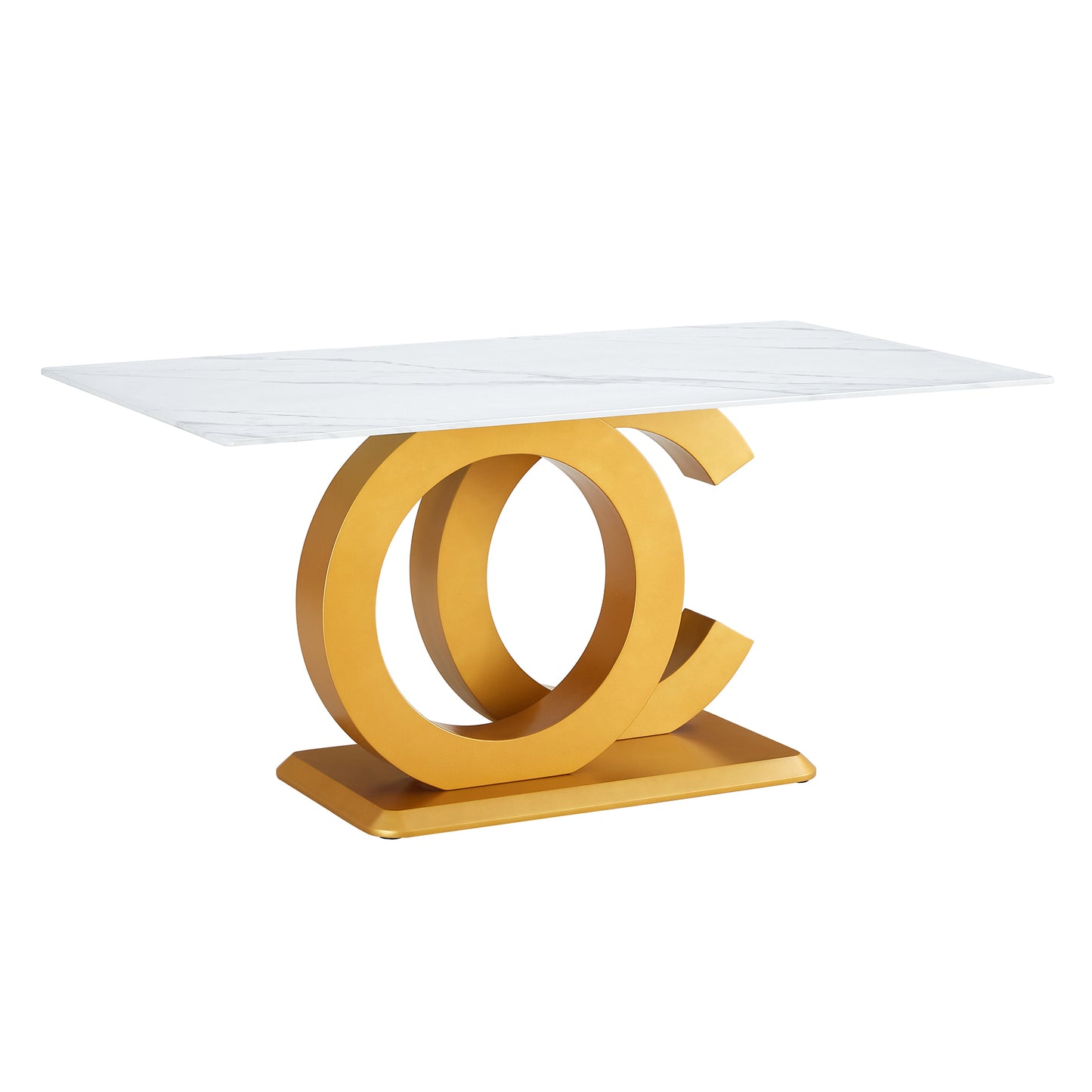 Modern Minimalist Rectangular Dining Table for 6-8 People with Gold MDF Brackets and Aureate Base