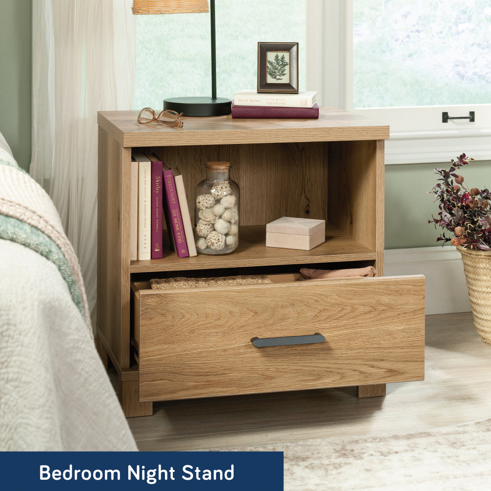 SunJet Country Nightstand with 1 Drawer and Open Shelf, Brown finish