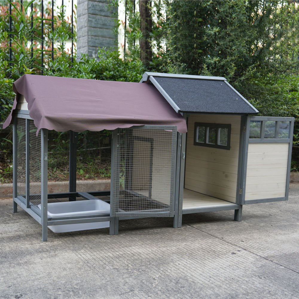 Large outdoor chicken coops, wooden chicken coops with brooding boxes, bird cages,Can accommodate 3 to 5 chickens  rabbit cages - black waterproof and sun-protective felt roofs (dark gray+ beige)