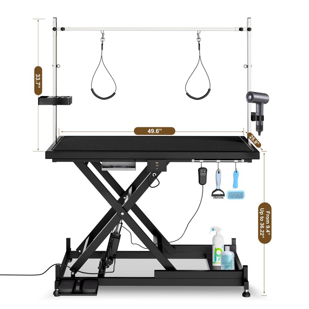 Update electric pet grooming table, 110V/220V professional groomer recommend super Deluxe electric pet grooming table, height adjust from 8 up to 36inch BLACK COLOR