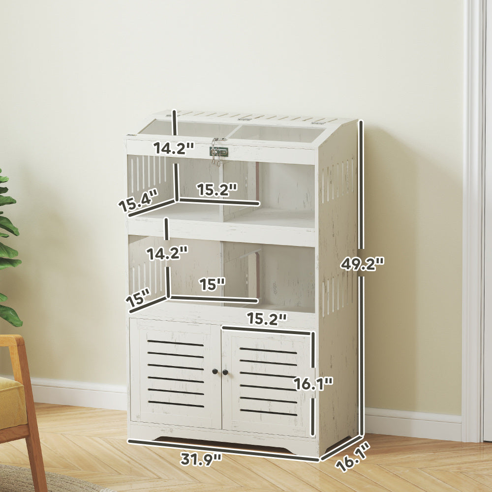 Large  Cage for Multiple Small Pets, Rat Cage with Storage Cabinet,  Cream White