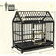 Heavy Duty Dog Crate with 4 Lockable Wheels, Double Doors, and Removable Tray,  Black