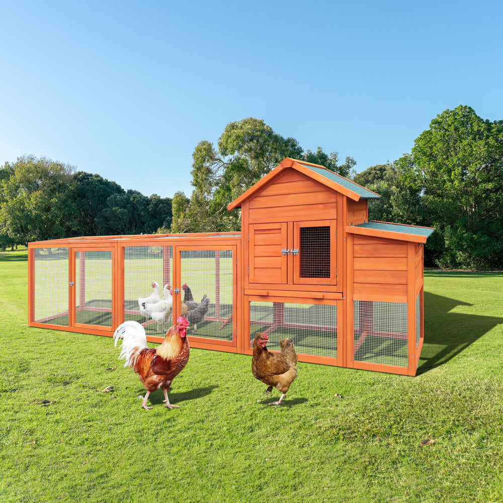 122＂Large Wooden Chicken Coop,Outdoor Hen House with Nesting Box ,Wire Fence Poultry Cage