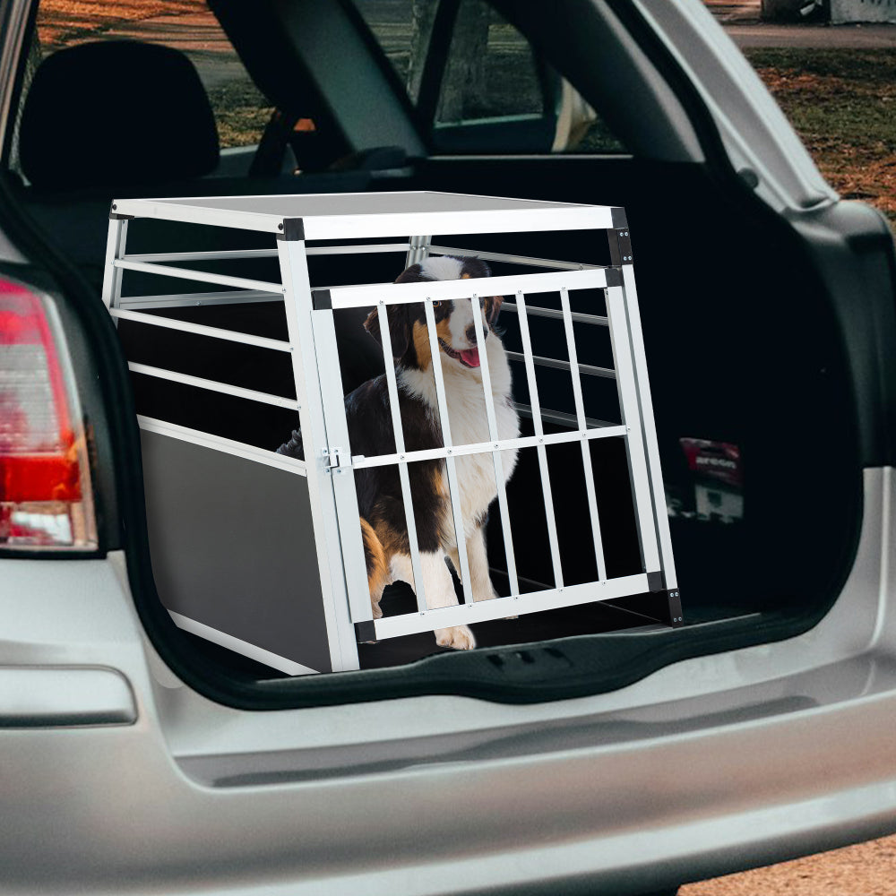 Aluminum Transport Box 35 × 25 × 27 in, Aluminum Car Transport Box Travel Transport Box for dogs and cats, Black and Silver