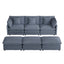 Modern Modular Sofa Couch with Side Storage Pockets and Three Movable Ottomans, Blue Corduroy, 112.6'