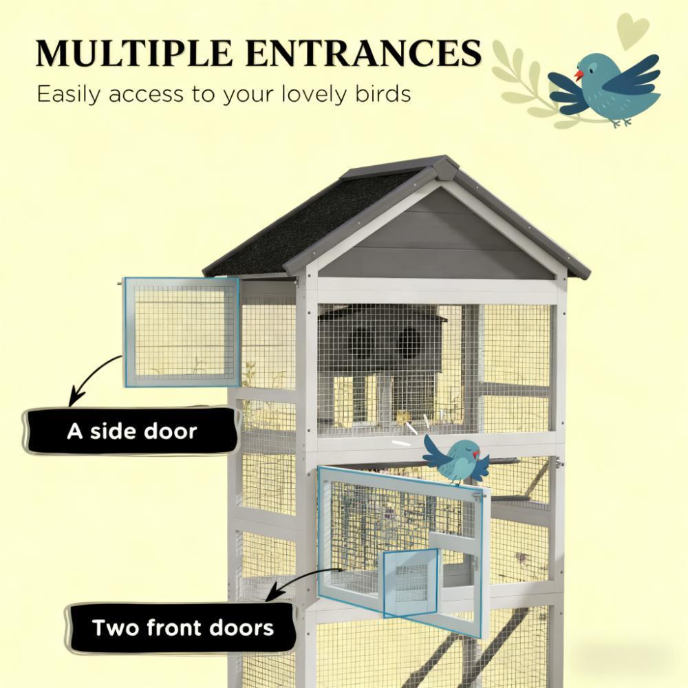 Spacious Bird House,Wooden Bird Aviary with Slide-Out Tray, Birdhouse, Ladder, Perches