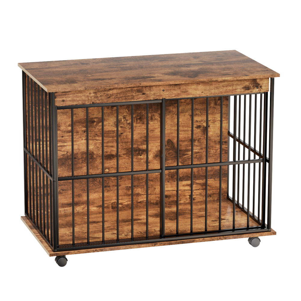 Dog Crate Furniture , Large Dog Cage Furniture with Tray for Medium Large Dogs, Wooden Dog Kennel Furniture