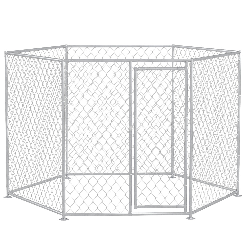 PawHut 9.2' x 8' x 5.6' Dog Kennel, Outdoor Dog Run with Lockable Door for Medium and Large-Sized Dogs, Silver