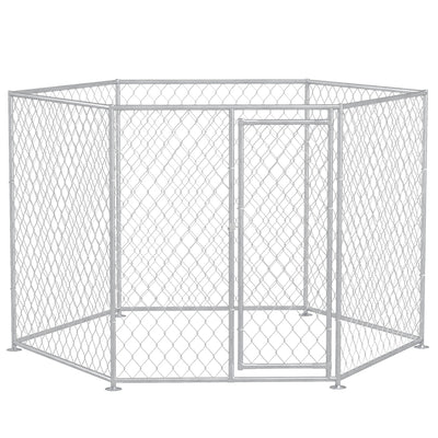 PawHut 9.2' x 8' x 5.6' Dog Kennel, Outdoor Dog Run with Lockable Door for Medium and Large-Sized Dogs, Silver