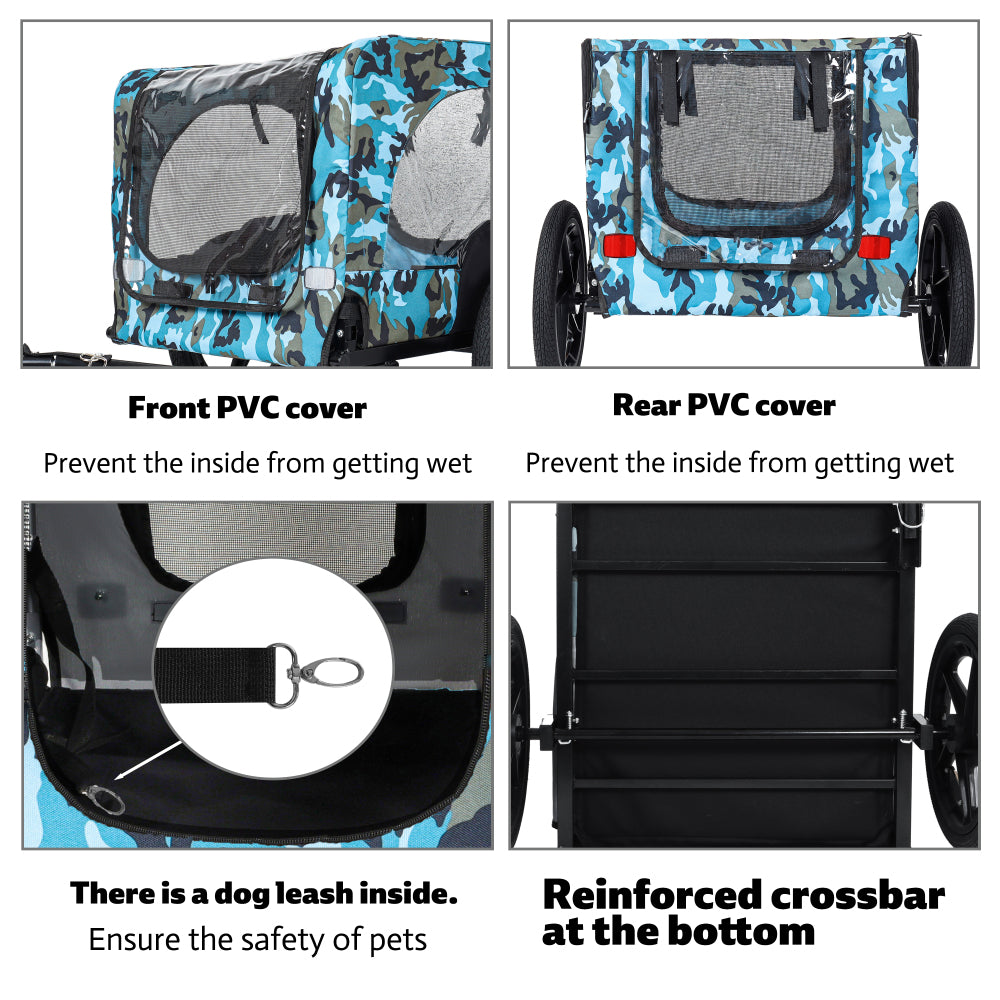 Outdoor Heavy Duty Collapsible Pet Bike Trailer with 16-Inch All-Terrain Wheels & Universal Hitch – Foldable Dog/Cargo Carrier Cart for Bicycles, blue+black