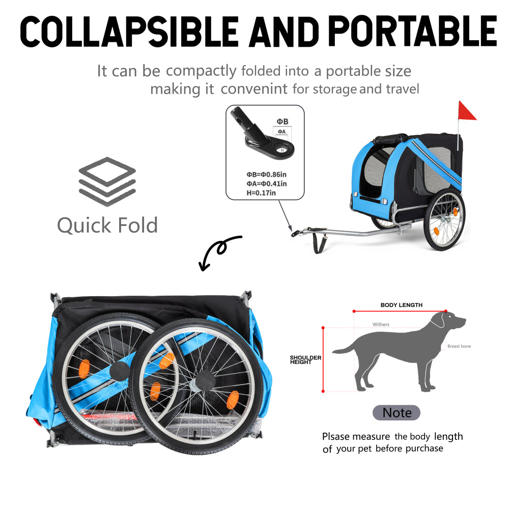 Large Folding Bike Trailer for Dogs – 100LB Capacity All-Terrain Pet Carrier, Durable Steel Frame for Cycling, Jogging, Camping & Outdoor Adventures, Black- Blue