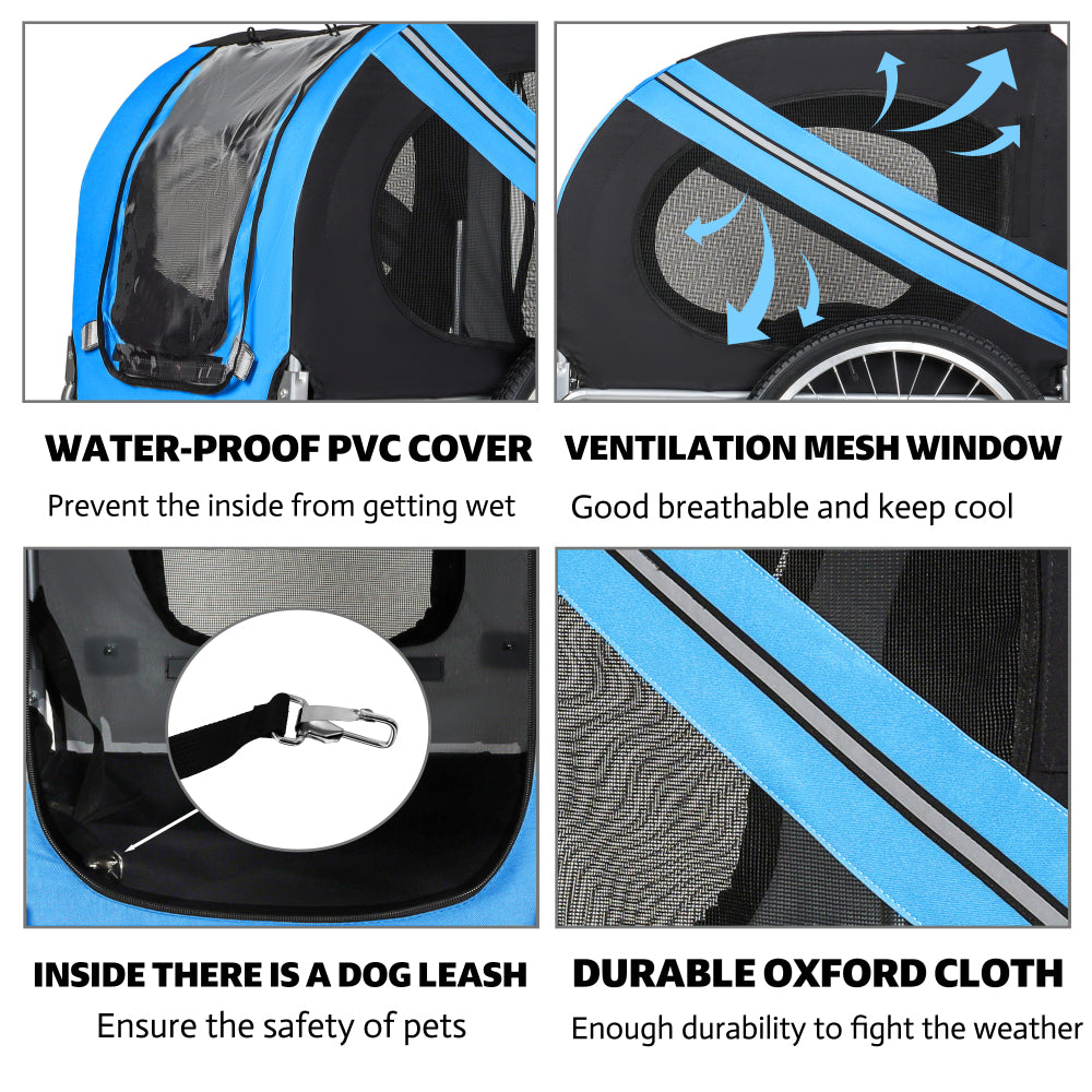 Large Folding Bike Trailer for Dogs – 100LB Capacity All-Terrain Pet Carrier, Durable Steel Frame for Cycling, Jogging, Camping & Outdoor Adventures, Black- Blue