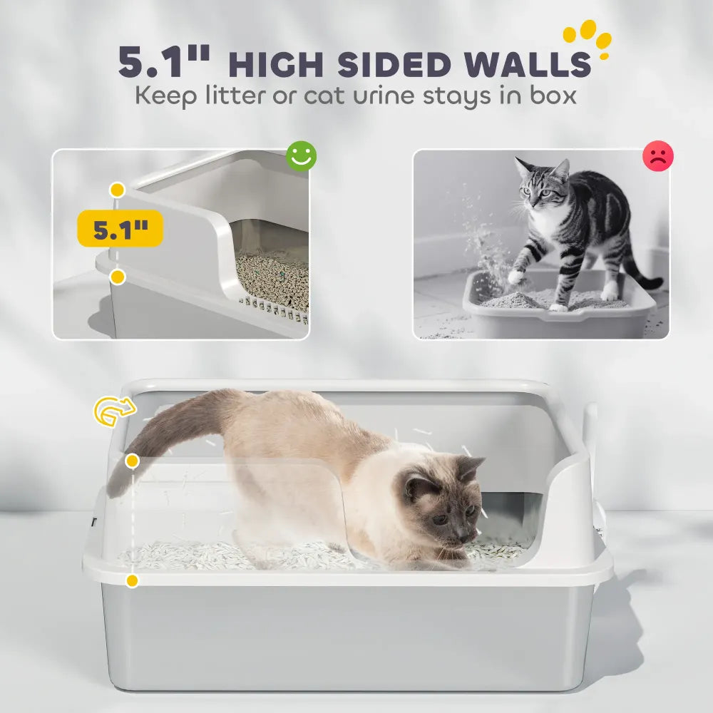 Stainless Steel Litter Box with High Side, Scoop for Big Cats