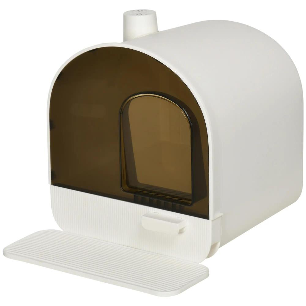 white  Cat Litter Box with Lid with Scoop and Filter