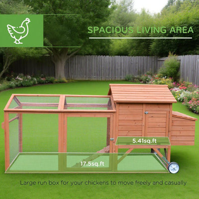 Chicken Coop Wooden Hen House Poultry Cage Pen Portable with Wheels and Nesting Box, Chicken Cage for Backyard Outdoor, Natural