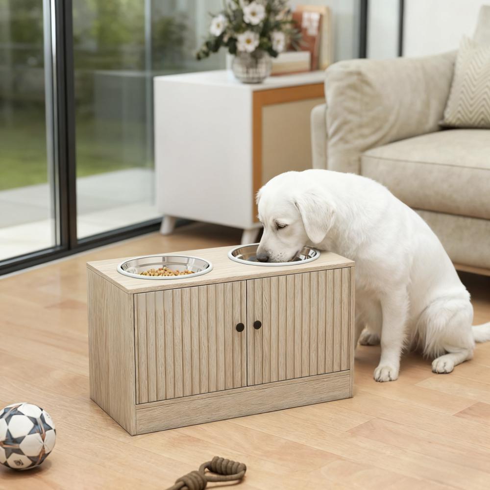 Pet Bowls,Elevated Dog Bowls with Storage Cabinet Containing Large Capacity