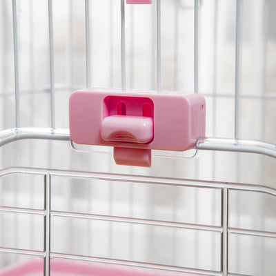 PawHut 2-Level Small Animal Cage Rabbit Hutch with Wheels, Removable Tray, Platform and Ramp for Bunny, Chinchillas, Ferret, Pink