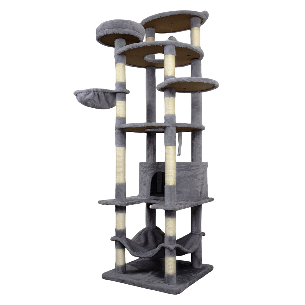 78 in beige cat tree tower with large condo sisal scratching post big hammock and top platform