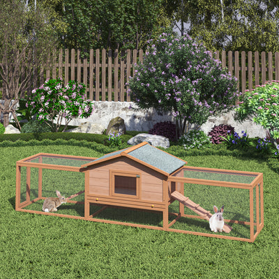 2-Story Large Wooden Rabbit Hutch Pet House with Ramps, Lockable Doors, Run Area and Asphalt Roof for Outdoor Use,Easy to Assemble and Durable with  Cleaning Tray and Waterproof Roof