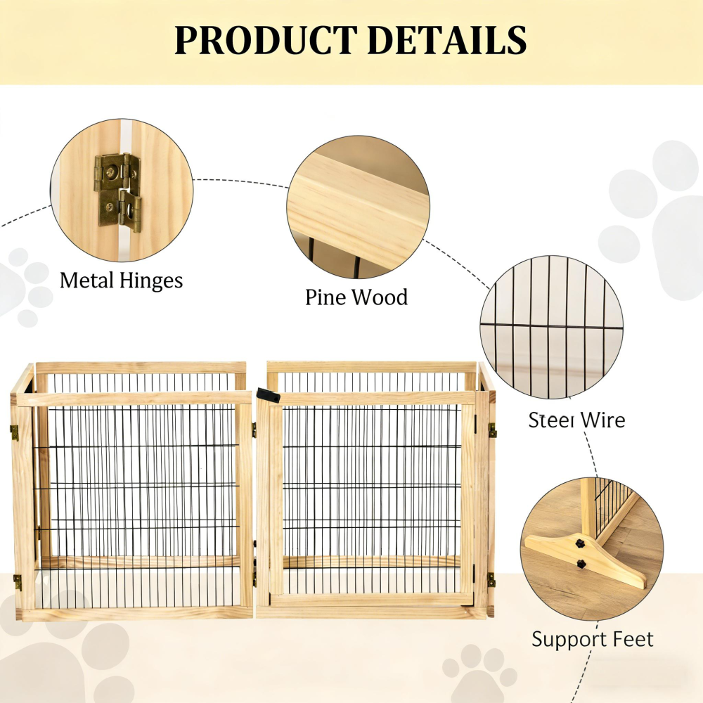 6-Panel Folding Dog,Wooden Pet Gate