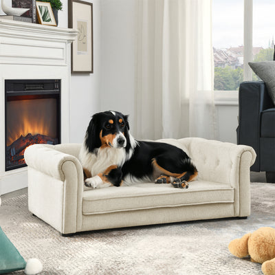 Elegant Rectangle Pet Bed for Small and Medium Dogs, Durable Elevated Dog Sofa Bed, Comfortable Dog Couch, Modern and Stylish Dog Sofa for Small and Medium Dogs,Beige
