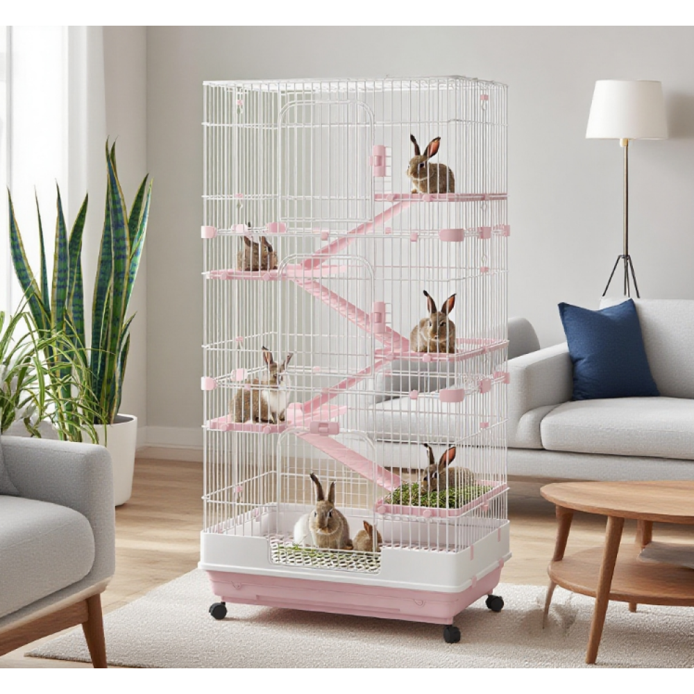 Small Animal Cage Rabbit Hutch with Universal Lockable Wheels